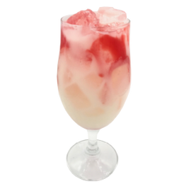 Wine glass with pink white iced drink no garnish plain background