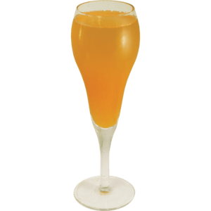 A bright orange cocktail is served in a tall stemmed glass with a smooth surface and no visible garnish.