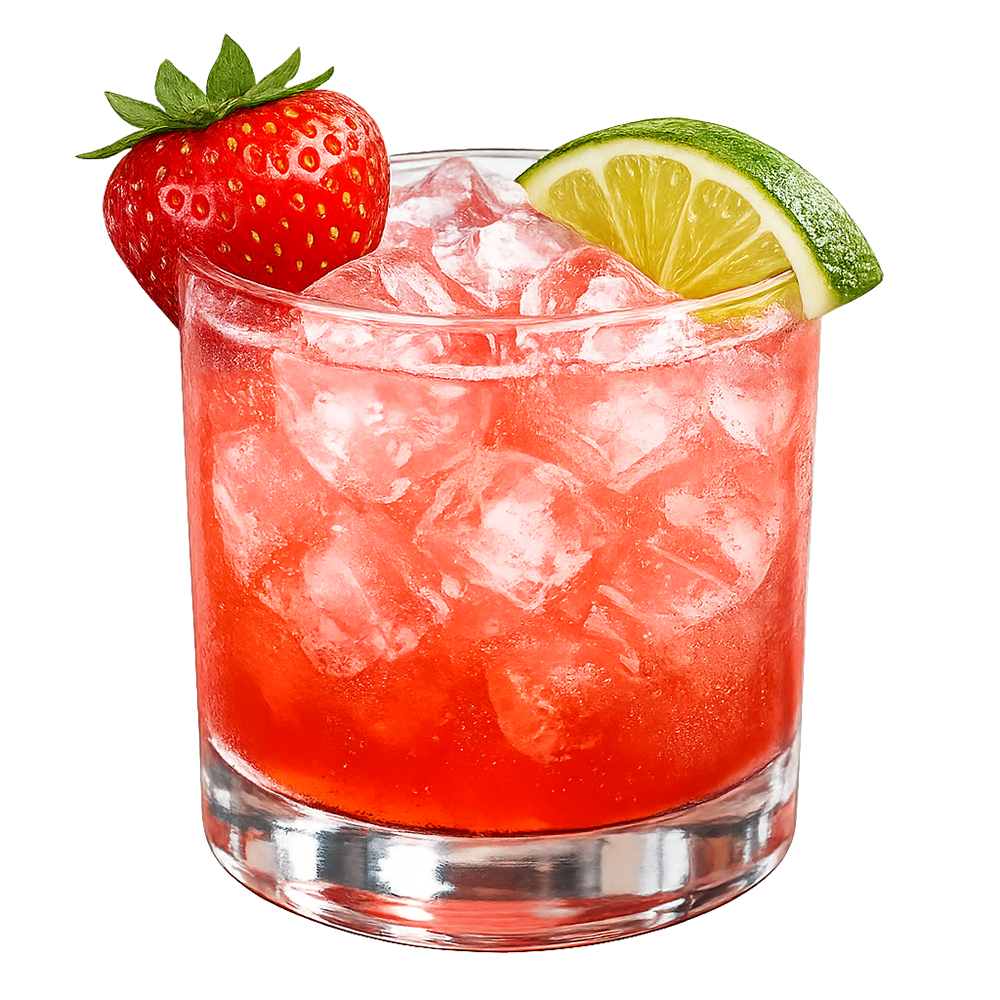 Bright red cocktail with lime and grapefruit garnish in a tall glass