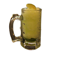 Beer mug with green slush drink lemon wheel bar background